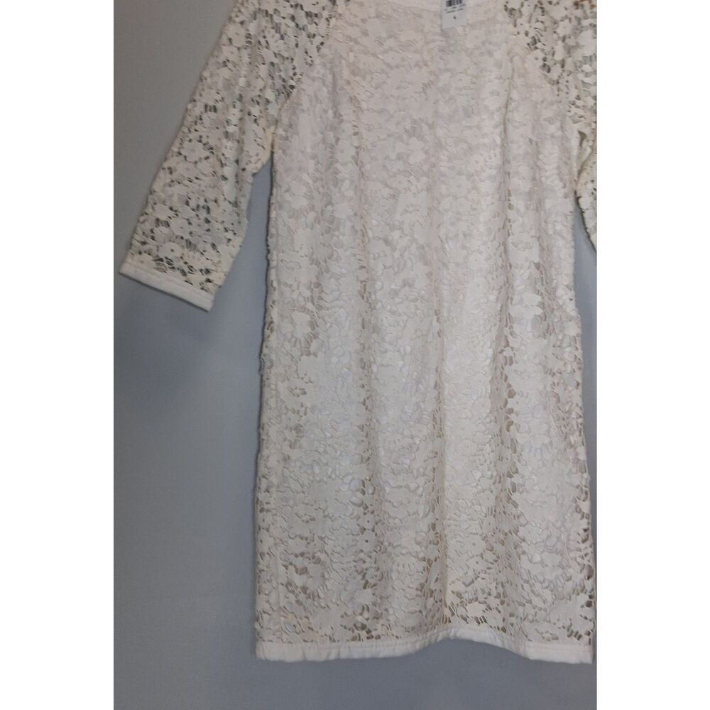 Ann Taylor womens size 4 dress ivory lace eyelet sheath off white - Picture 5 of 9